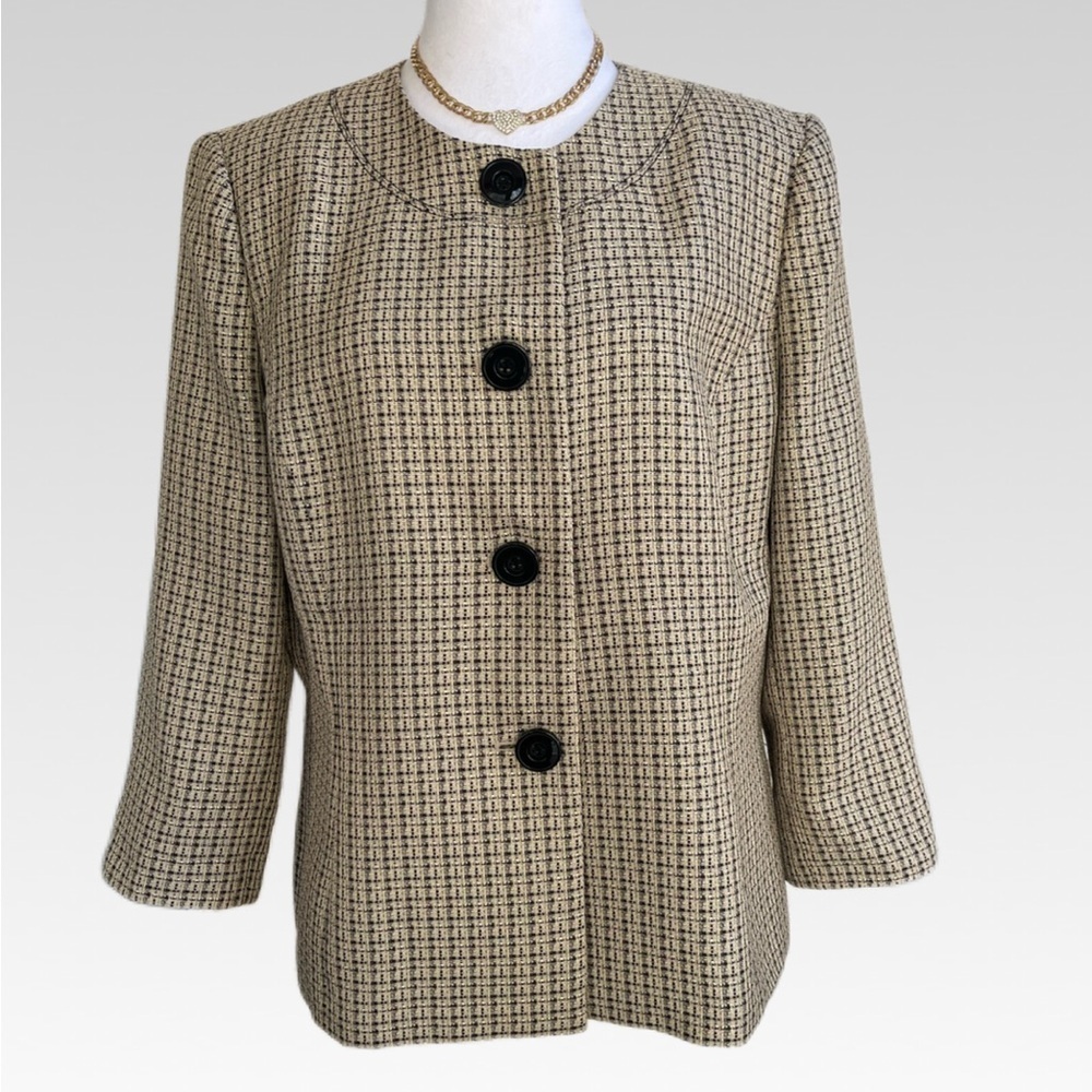 Evan Picone Black and Tan Checkered Blazer size 14